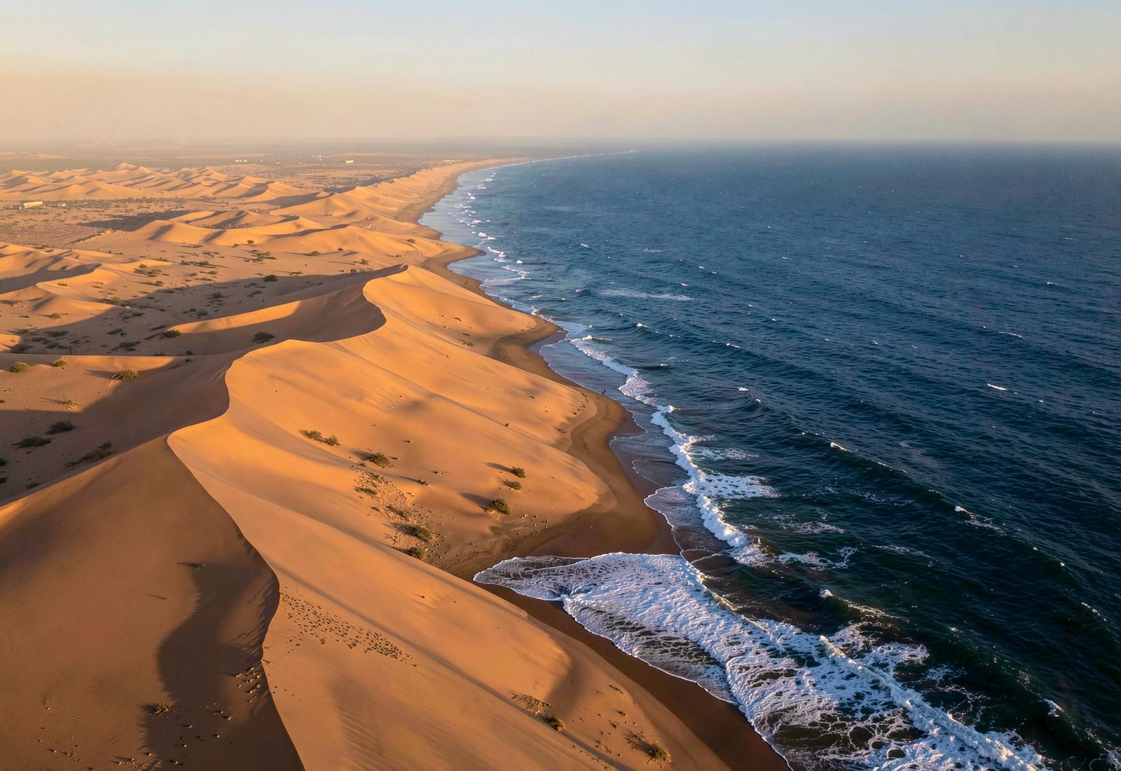 The Namibian coastline where the Namib Desert meets the Atlantic Ocean at Walvis Bay